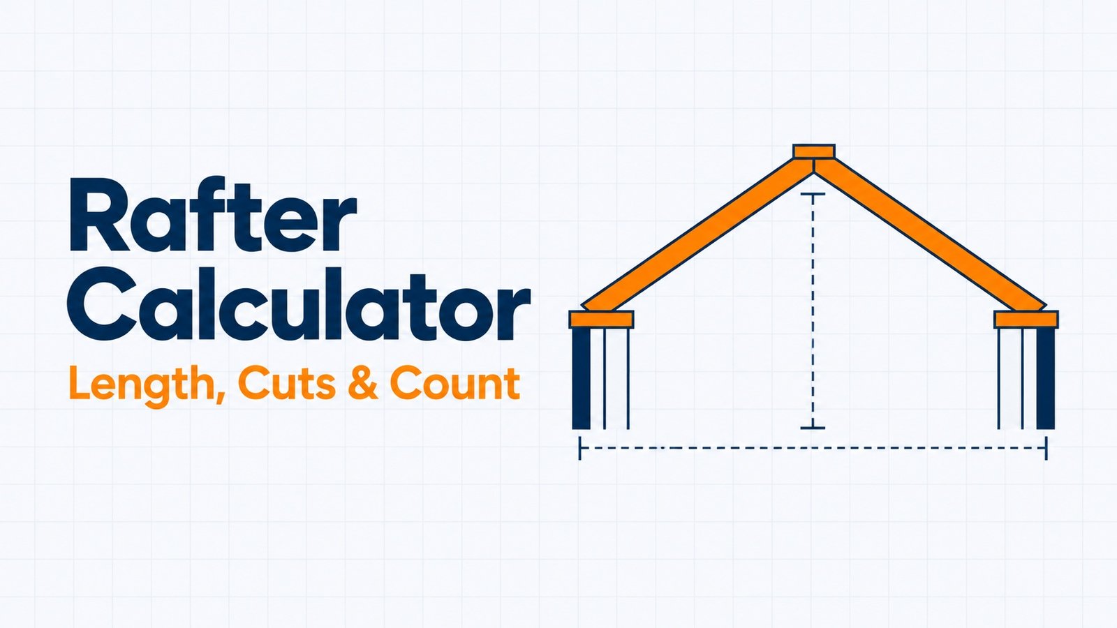 Rafter Calculator banner with a gable roof frame diagram showing rafters, ridge board, and wall plates